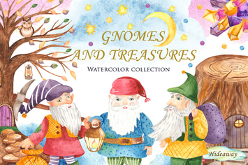 Watercolor Gnomes and Treasures