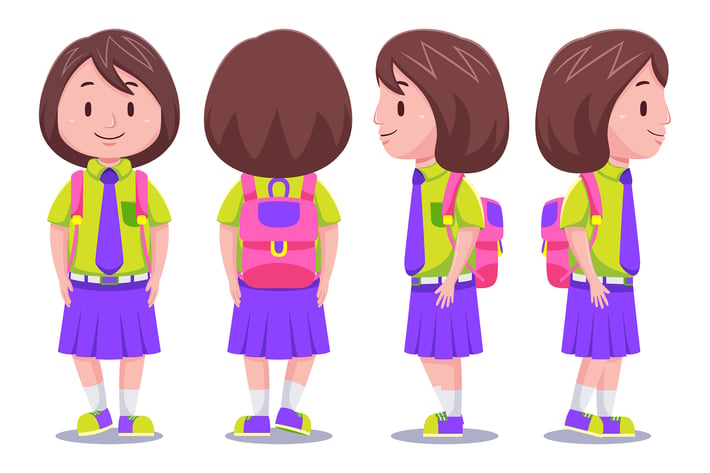 Cute Kids Girl Student Carrying Backpack #01