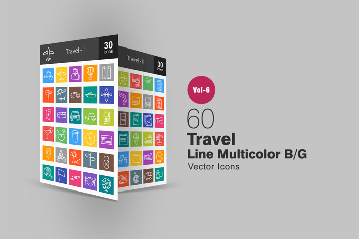 60 Travel Line Multicolor B/G Icons