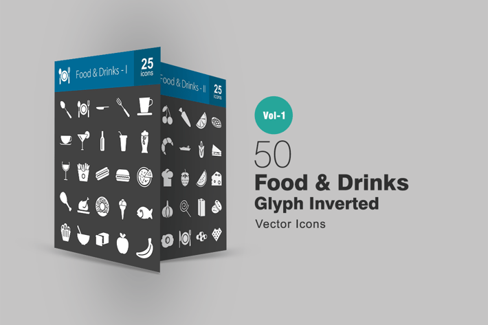 50 Food & Drinks Glyph Inverted Icons