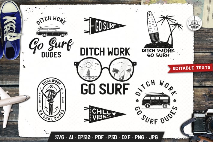 Surfing Retro Logos Designs, Beach TShirt Prints