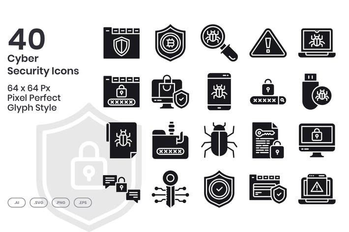 40 Cyber Security Icons set - Glyph