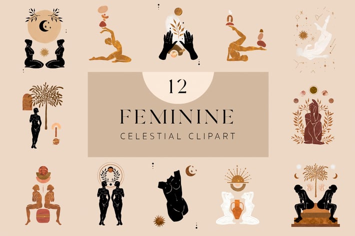 Feminine Celestial Clipart Set