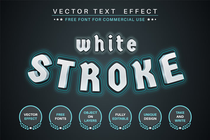White stroke - editable text effect,  font style
