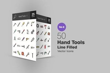 50 Hand Tools Line Filled Icons