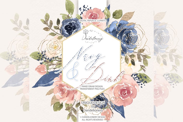 Watercolor Navy and Pink design