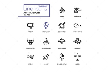 Air transport - line design icons set