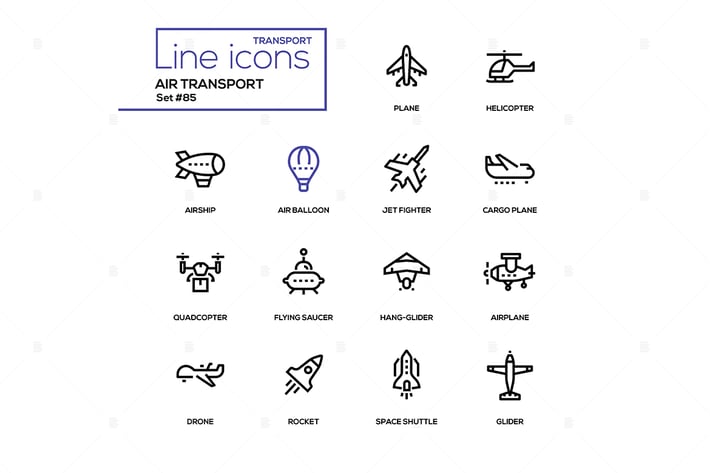 Air transport - line design icons set