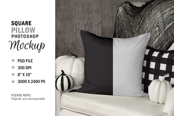 Halloween Square Pillow Mockup on Chair