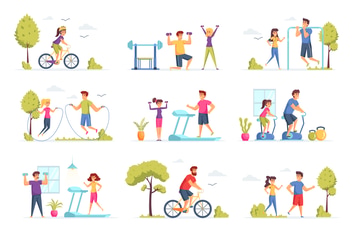 Fitness People Character Situation Scenes