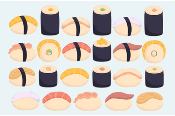 Japanese Food Different Types Illustration Set