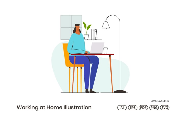 Working At Home Illustration