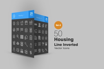 50 Housing Line Inverted Icons