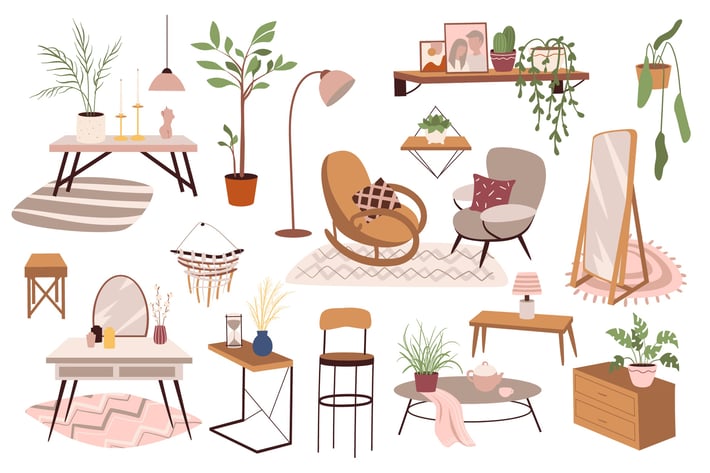 Home Furniture And Decor Set Isolated Elements
