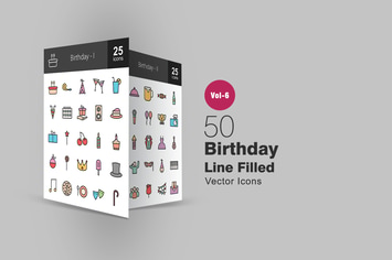 50 Birthday Filled Line Icons