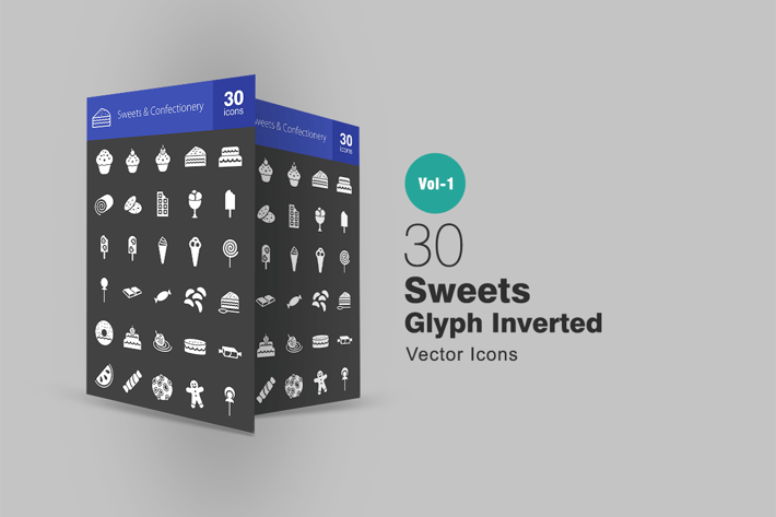 30 Sweets & Confectionery Glyph Inverted Icons