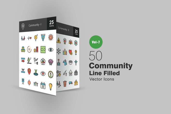 50 Community Filled Line Icons