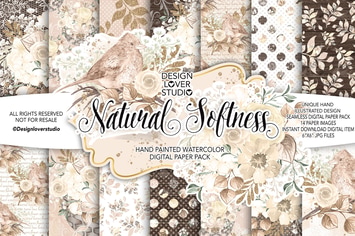 Watercolor NATURAL SOFTNESS digital paper pack