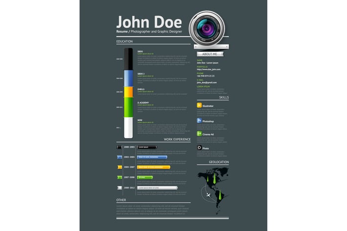 Simple vector template for photographer resume