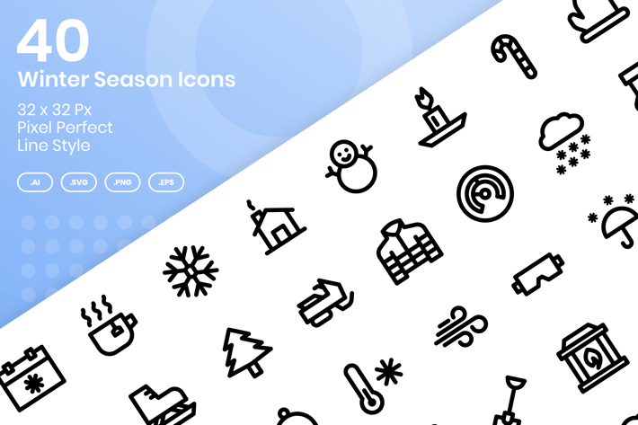 40 Winter Season Icons Set - Line