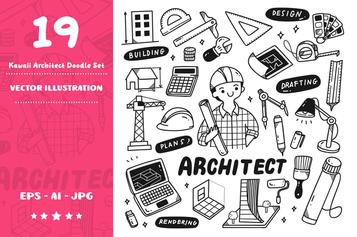 Kawaii Architect Doodle Set