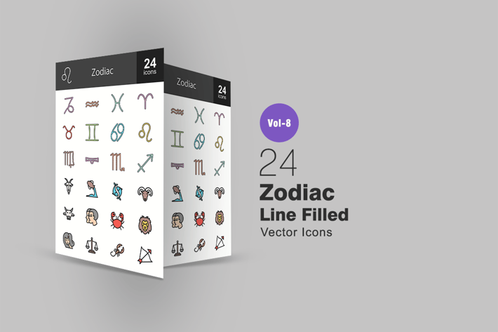 24 Zodiac Line Filled Icons