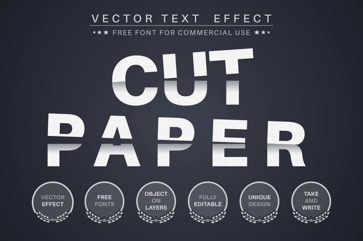 Cut paper - editable text effect,  font style