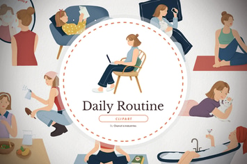 Girl daily routine - handdrawn elements