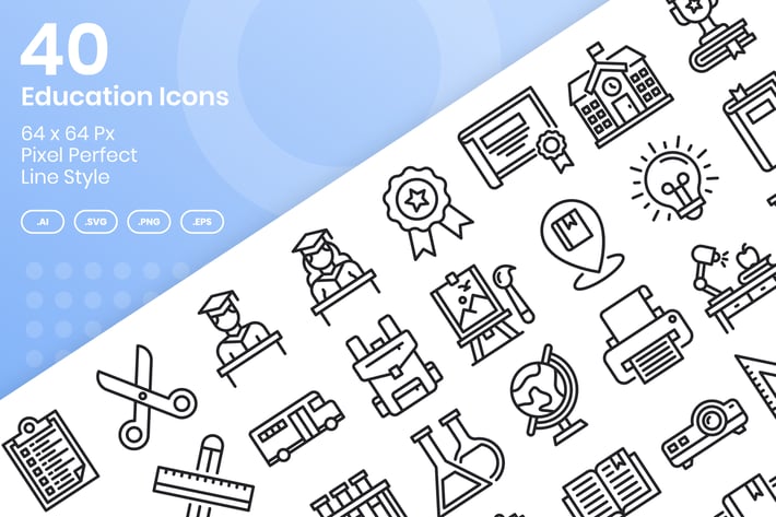 40 Education Icons Set - Line
