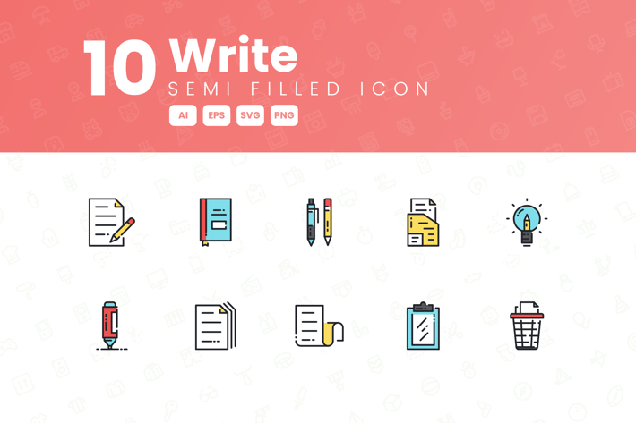 10 Write Semi Filled Icon Collection