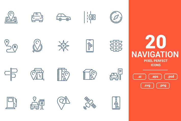 Flat line icons design - Navigation