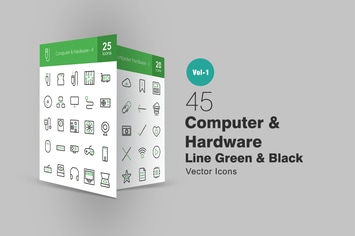 45 Computer Line Green & Black Icons