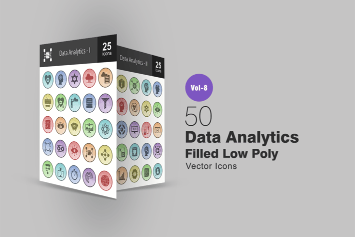 50 Data Analytics Filled Low Poly Icons