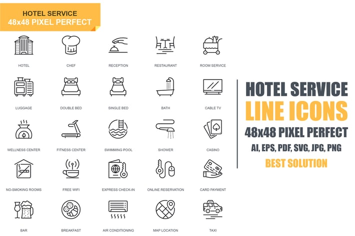 Simple Set Hotel Services Line Icons
