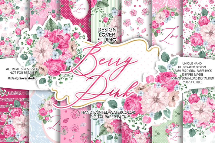 Berry Pink digital paper pack