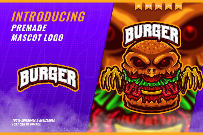 The Burger Monster - Mascot Esport Logo Template