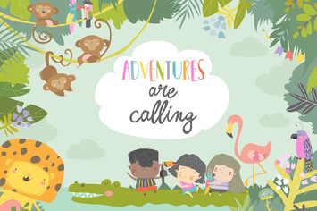 Vector cute frame composed of cartoon kids traveli