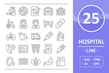 25 Hospital Icons - Line