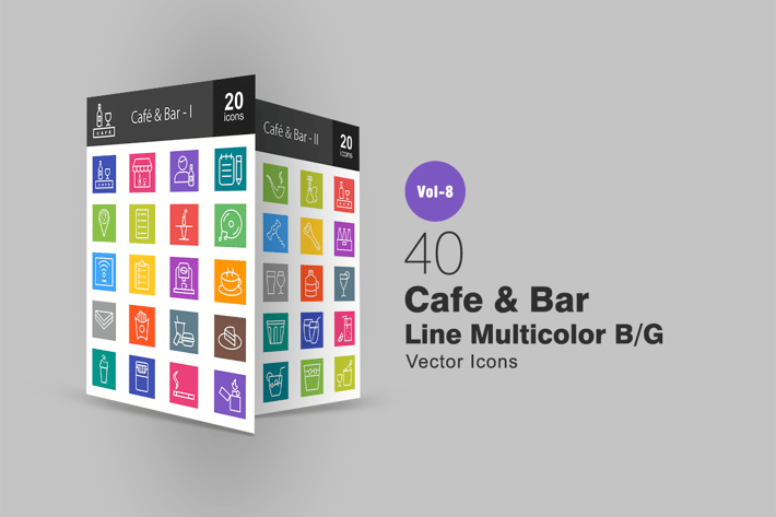 40 Cafe & Bar Line Multicolor B/G Icons