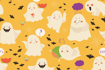 Seamless pattern funny cartoon ghosts emoticon