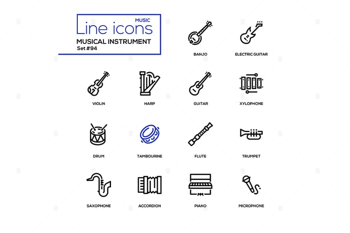 Musical instruments - modern line design icons set