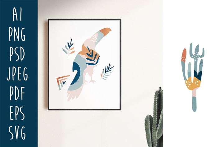 Summer Tropical Print with  Boho Toucan