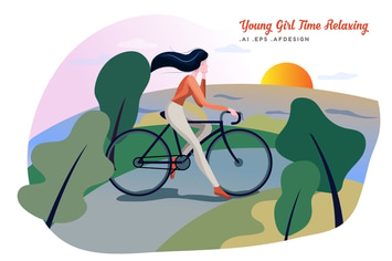 Young Beautiful Girl Romantic Time Relaxing Vector