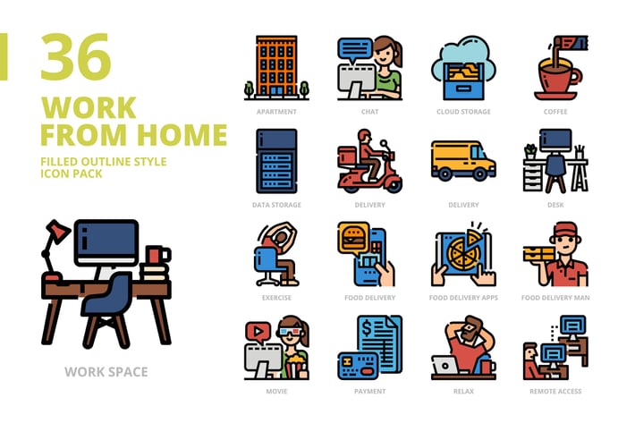 Work from Home Filled Outline Style Icon Set