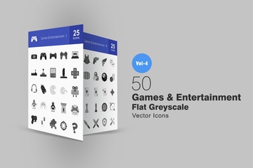 50 Games & Entertainment Greyscale Icons