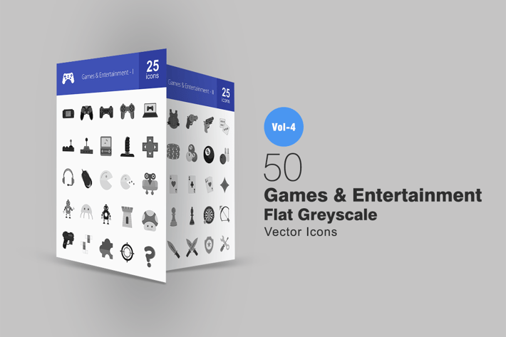50 Games & Entertainment Greyscale Icons