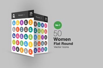 50 Women Flat Round Icons