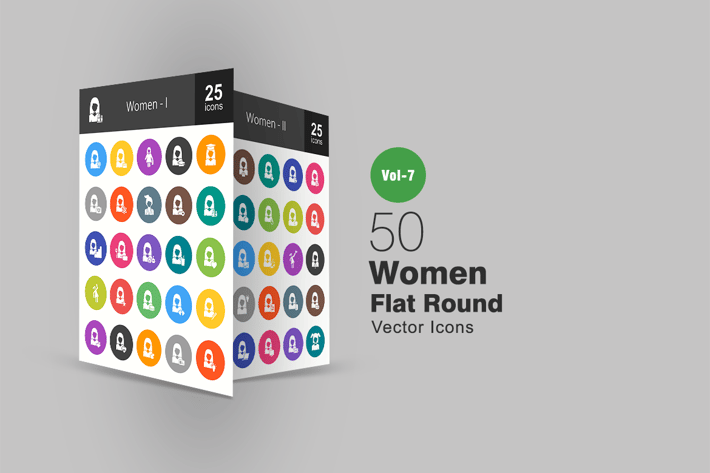 50 Women Flat Round Icons