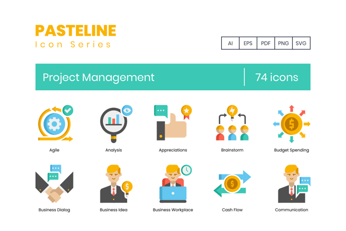 74 Project Management Flat Icons