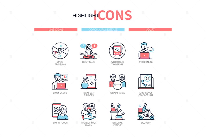 Coronavirus disease - line design style icons set
